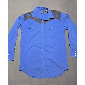 High‎ Noon Men's Western Shirt Blue Black Cowboy Long Sleeve Size Medium